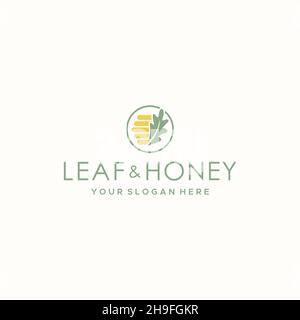 minimalist LEAFHONEY tree beehive love Logo design Stock Vector