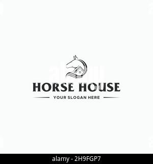 flat line art HORSE HOUSE building logo design Stock Vector