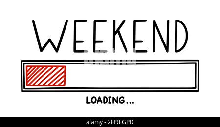 Weekend loading bar. Infographics design element with status of week completion. Hand drawn vector illustration isolated in white background Stock Vector