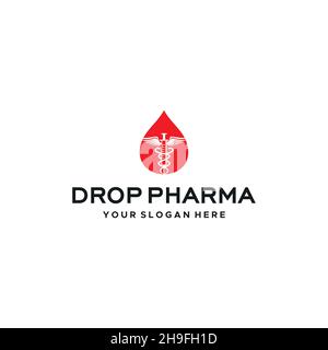 minimalist DROP PHARMA Caduceus wings logo design Stock Vector