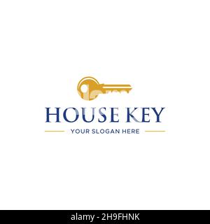 minimalist HOUSE KEY locking wrench logo design Stock Vector