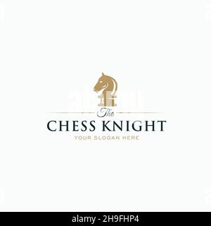 minimalist CHESS KNIGHT horse pawn logo design Stock Vector