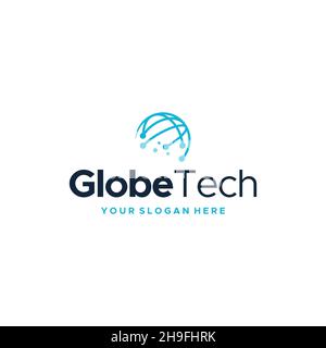 minimalist GlobeTech circle circuit logo design Stock Vector
