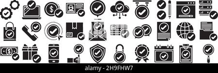 Approval icon set solid filled glyph pack collection vector transparent background for mobile apps and web designs Stock Vector