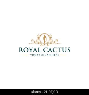 minimalist ROYAL CACTUS circle frame Logo design Stock Vector