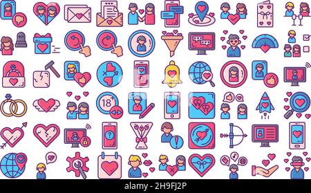 Dating app icon  set color filled pack collection vector transparent background for mobile apps and web designs Stock Vector