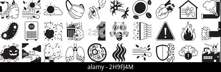 Air Pollution icon set solid semi filled pack collection vector transparent background for mobile apps and web designs Stock Vector