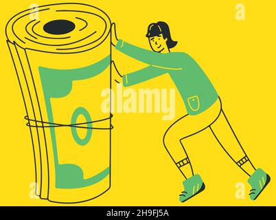 Women pushes stac money currency vector concept flat vector illustration transparent background for mobile apps and web designs Stock Vector