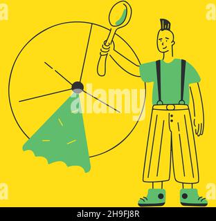 Man shows statistics graph concept flat vector illustration transparent background for mobile apps and web designs Stock Vector
