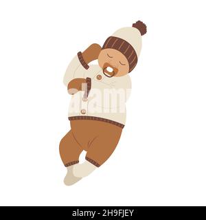 Boho sleeping newborn. Cute baby in scandinavian bed clothes. Healthy sleep concept. Vector illustration in flat cartoon style Stock Vector