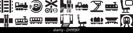 Trains icon set solid filled glyph pack collection vector transparent background for mobile apps and web designs Stock Vector