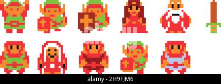Legend Of Zelda NES icon set color pack collection vector transparent background for mobile apps and web designs Stock Vector