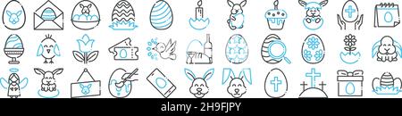 Easter Bunny icon set outline thin line pack collection vector transparent background for mobile apps and web designs Stock Vector