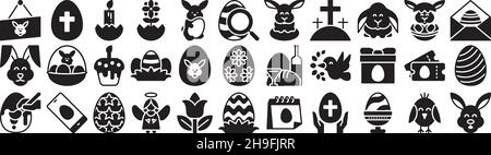 Easter Bunny icon set solid filled glyph pack collection vector transparent background for mobile apps and web designs Stock Vector