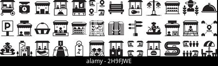 Street Market icon set solid filled glyph pack collection vector transparent background for mobile apps and web designs Stock Vector