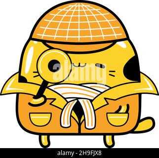 Yellow cat police detective concept flat vector illustration transparent background for mobile apps and web designs Stock Vector