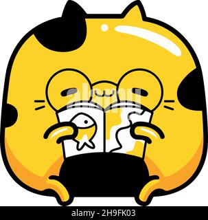 Yellow cat storytelling concept flat vector illustration transparent background for mobile apps and web designs Stock Vector