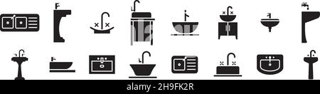 Sink icon set Glyph solid filled pack collection vector transparent background for mobile apps and web designs Stock Vector