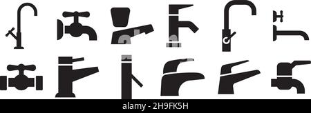 Faucet icon set Glyph solid filled pack collection vector transparent background for mobile apps and web designs Stock Vector