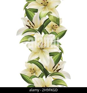 Floral border. White lily flowers seamless pattern Stock Photo - Alamy