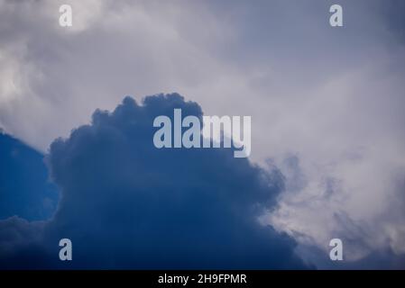 Selective focus photo. Impressive clouds before thunderstorm. Stock Photo