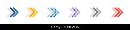 Colourful arrows set isolated on white background. UI and web. Stock Vector