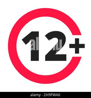 Over 12 years old plus forbidden round icon sign vector illustration ...