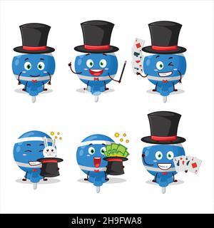 A blue lolipop wrapped Magician cartoon character perform on a stage. Vector illustration Stock Vector