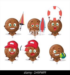 Happy Face orange lolipop wrapped cartoon character playing on a beach. Vector illustration Stock Vector