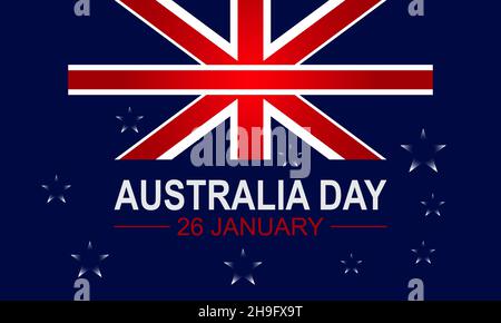 Happy Australia Day calligraphy lettering on map. 26th January Australia day banner with flag vector illustration. Stock Vector