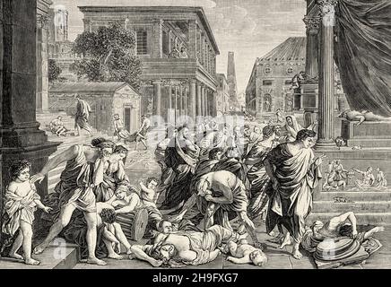 The Philistines plague. Old 19th century engraved illustration from La Nature 1897 Stock Photo