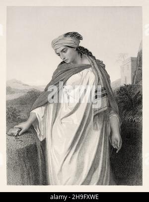 Zipporah, midianite wife of Moses and one of the seven daughters of Jethro, priest of Midian. Old 19th century engraved illustration from Mugeres de la Biblia by Joaquin Roca y Cornet 1862 Stock Photo