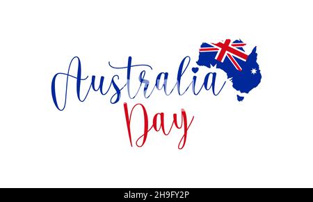 Happy Australia Day calligraphy lettering on map. 26th January Australia day banner with flag vector illustration. Stock Vector