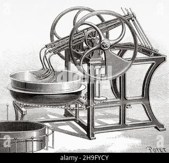 Athis mechanical kneading machine. Old 19th century engraved illustration from La Nature 1885 Stock Photo