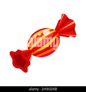Candy isometric wrapped colorful red confectionery caramel lollipop. Vector illustration cartoon style Stock Vector