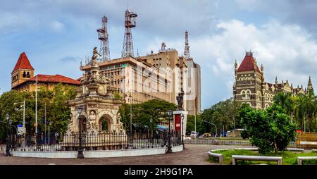 MUMBAI, INDIA - October 2, 2021 : Hutatma Chowk (Martyr's Square) and Flora Fountain, famous attraction of South Mumbai visited by many tourists Stock Photo