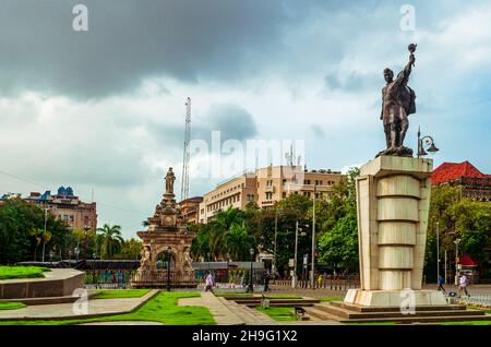 MUMBAI, INDIA - October 2, 2021 : Hutatma Chowk (Martyr's Square) and Flora Fountain, famous attraction of South Mumbai visited by many tourists Stock Photo