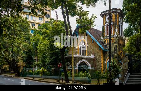 MUMBAI, INDIA - October 2, 2021  : Panoramic view of old Church Of Saint Columba at south mumbai Stock Photo