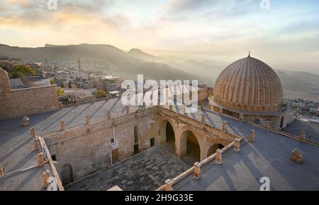 Panorama of Mardin, Turkey. The old town at sunrise. View from Zinciriye Madrasah. Stock Photo