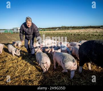 HELEN BROWNING Chief Executive of the Soil Association and organic pig farmer at the Eastbrook farm Bishopstone , UK Stock Photo