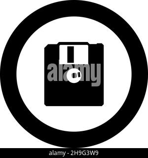 Diskette floppy disk storage concept icon in circle round black color vector illustration image solid outline style simple Stock Vector