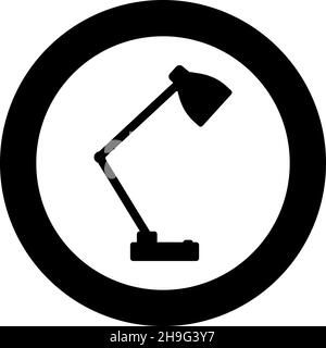 Table lamp Desk light electric for interior home icon in circle round black color vector illustration image solid outline style simple Stock Vector