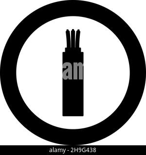 Wire Cord electrical cable curved power optical fibre icon in circle round black color vector illustration image solid outline style simple Stock Vector