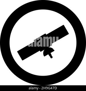 Satellite silhouette World global net concept space icon in circle round black color vector illustration image solid outline style simple Stock Vector