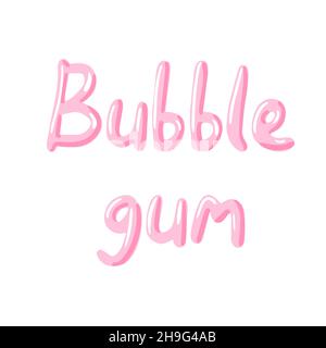 Chewing gum vector text illustration. Funny pink lettering bubble gum on white, pink letters, candy funny lettering Stock Vector
