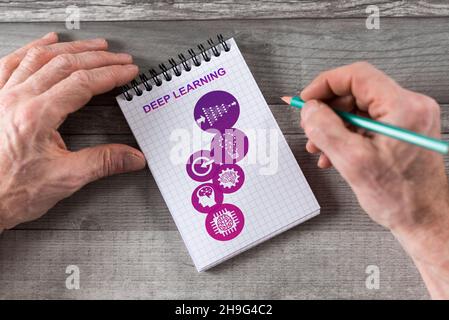 Deep learning concept drawn on a notepad Stock Photo