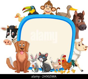 Empty banner with various farm animals illustration Stock Vector Image ...
