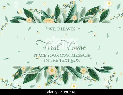 Horizontal card template with flowers and foliage illustration Stock ...