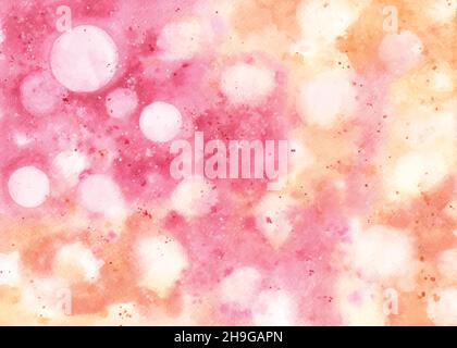 Abstract background with bokeh light on pink and orange watercolor stains. Texture watercolor hand-painted suitable for decorative festive background, Stock Vector