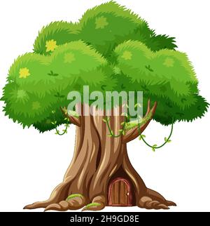Fantasy tree house inside tree trunk illustration Stock Vector Image ...